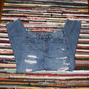 We The Free Blue Distressed Straight Leg Pants